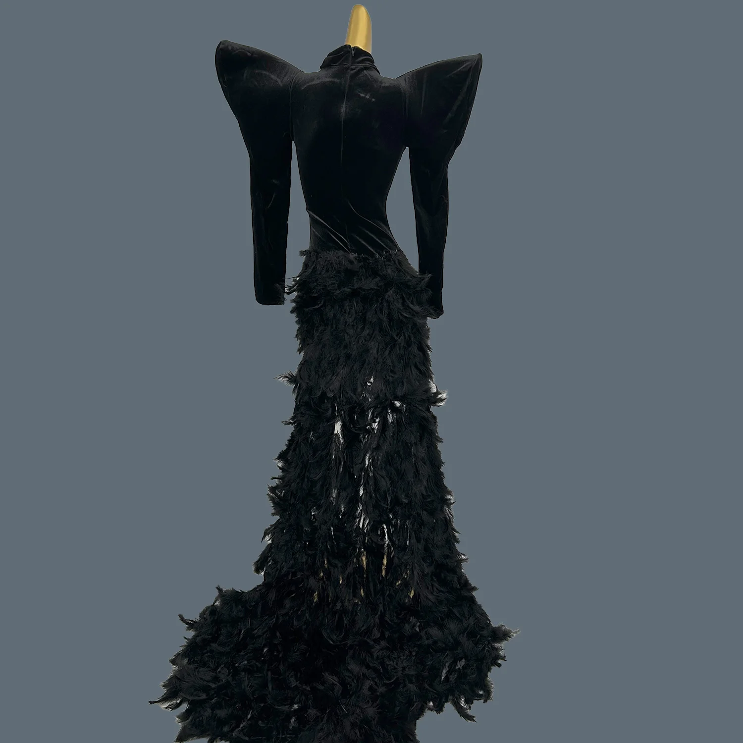 High-end Evening Gown Sparkly Rhinestones High Split Feather Dress for Women Birthday Photo Shoot Wear Nightclub Show Stage Wear
