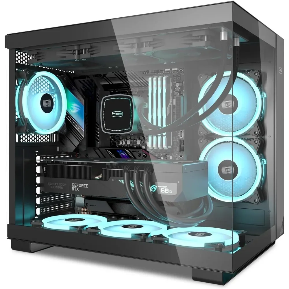 Caja de computadora de torre media para ATX/M-ATX/ITX, 6 ventiladores de caja ARGB, diseño sin columna, radiador de 360 mm, soporte GPU de 400 mm, funda para juegos