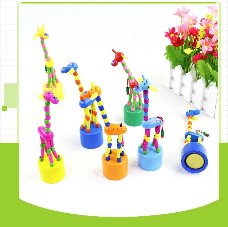 New Style Wooden Novelty Gag Toy Springs Giraffe Spring Swing Colorful Animal Baby Learning Educational Toys for Children Gifts