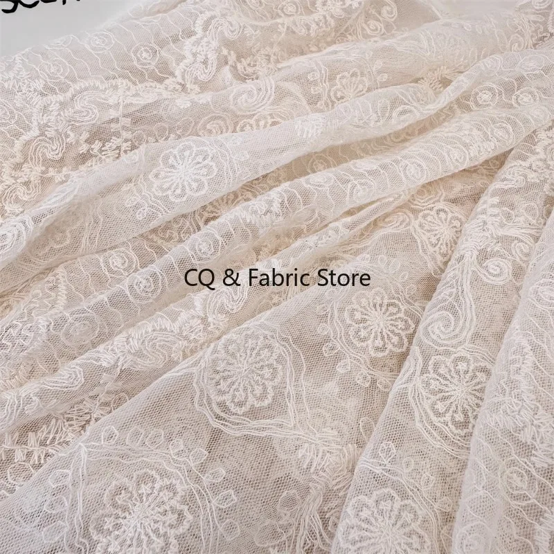 European Vintage Bilateral Embroidered Lace Mesh Fabric For Wedding Dresses Shawls Dresses Fashion By The Yard
