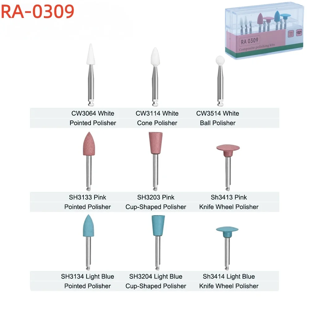 9pcs/Set Dental Composite Polishing for Low Speed Handpiece Contra Angle Kit RA0309 Resin Sanding Polishing