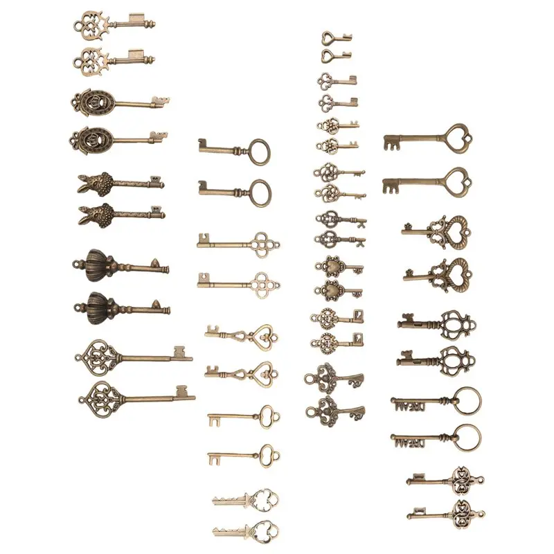 NEW HOT In Stock-46Pcs/Set Mix Kit Old Looking Retro Antique Brass Bronze Decorative Vintage Key For Steampunk Charms Pendant Je