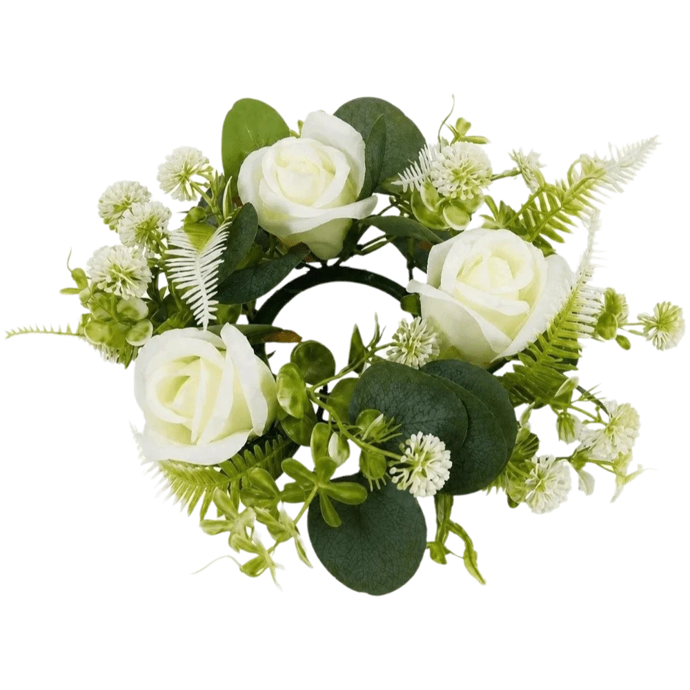 Rose Wreath Candle Holder Exquisite Artificial Green Leaves Eucalyptus Leaf Candlestick Table Ornaments Centerpiece Decoration