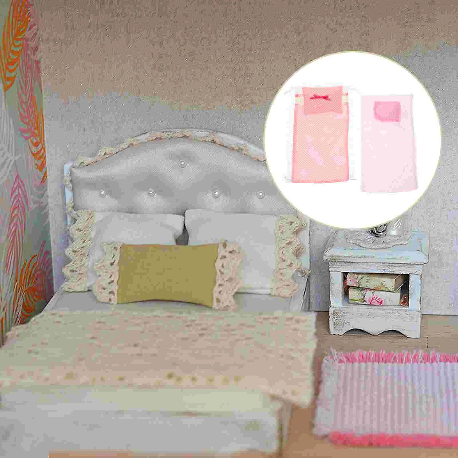 

Toy Pillow Quilt Accessories Set Bed Pillows Bedding for House Mini Miniature