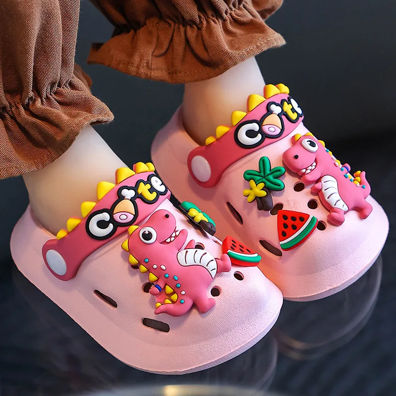 Children's Slippers Girls Baby Cartoon Cute Dinosaur Home Soft Sole Flat Sandals Slippers Kids Outdoor Beach Shoes Boy's Sandals