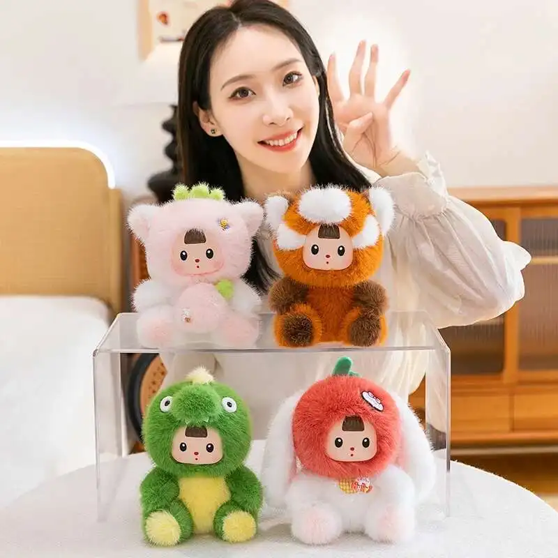 Little dinosaur Tomato Rabbit Doll Vinyl Face Plush Toys Cartoon Soft Little Raccoon Plush Doll 17cm Cute Animal Strawberry Doll