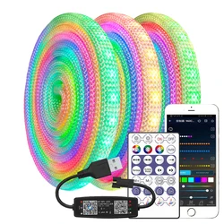 ネオンLEDストリップライト,フレキシブル,28キー,コントローラーキット,360度,スマートシリコン,ip67,ws2812b,楕円形の網状パターン,dc 5v
