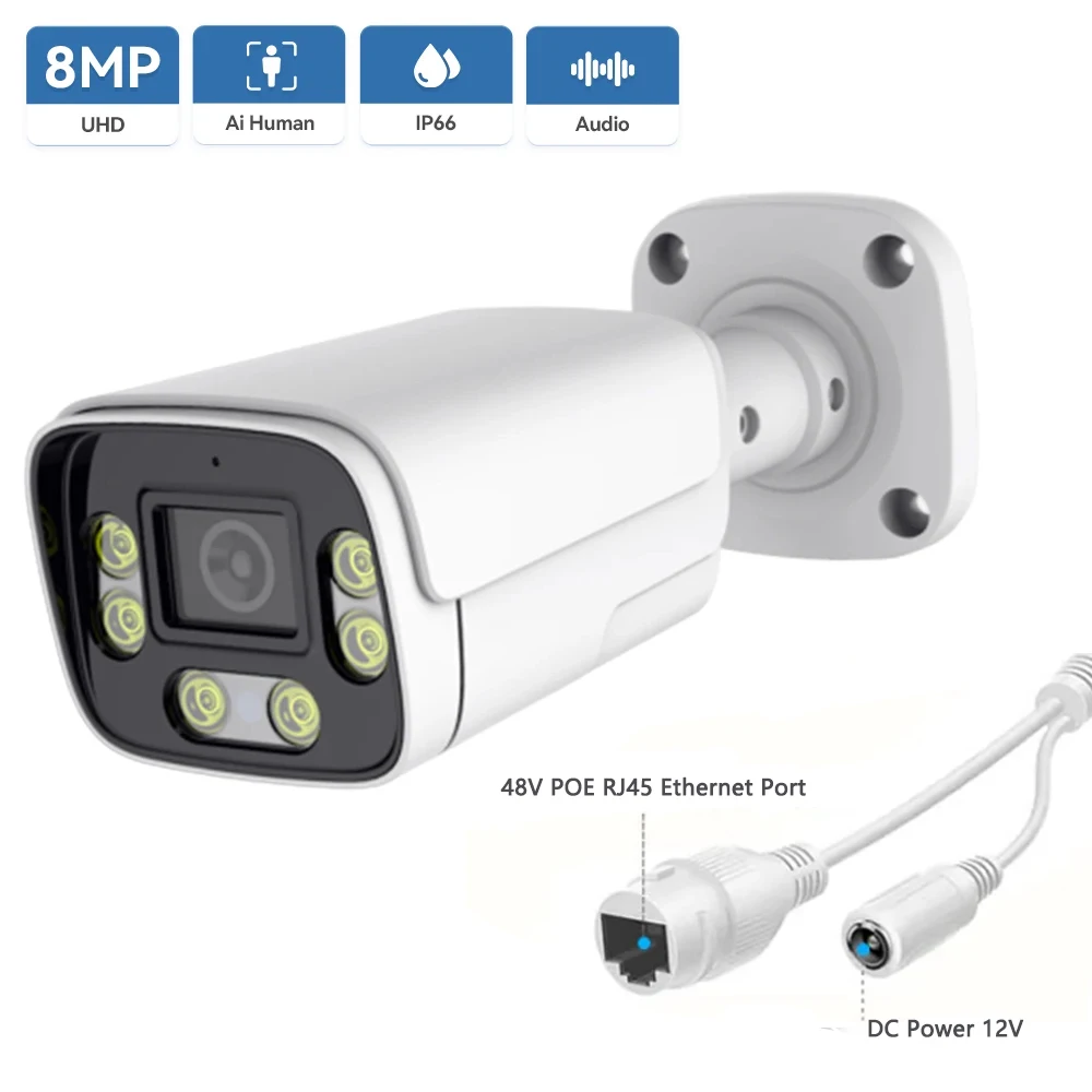 4K 8MP ONVIF IP Camera Outdoor IP66 Waterproof Two Way Audio Color Nightvision 4MP HD POE Security CCTV Home Surveillance Camera