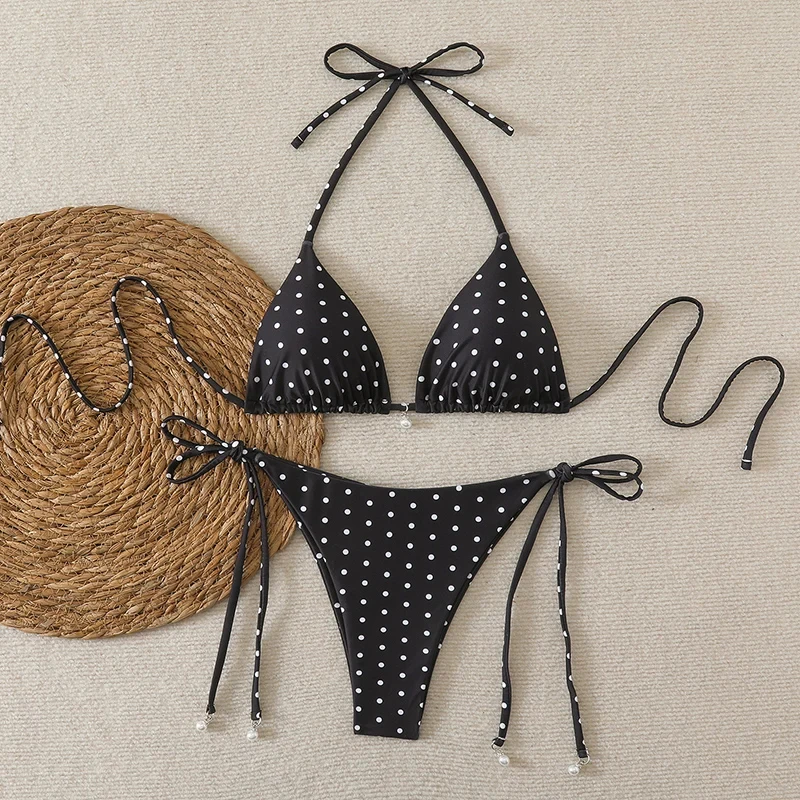 Trend-Bikinis 2026 Damen-Badeanzug Sexy Perlen-Mikro-Bikini-Sets Gepunkteter Druck Damen-Bademode für Frauen Badeanzüge Strandkleidung