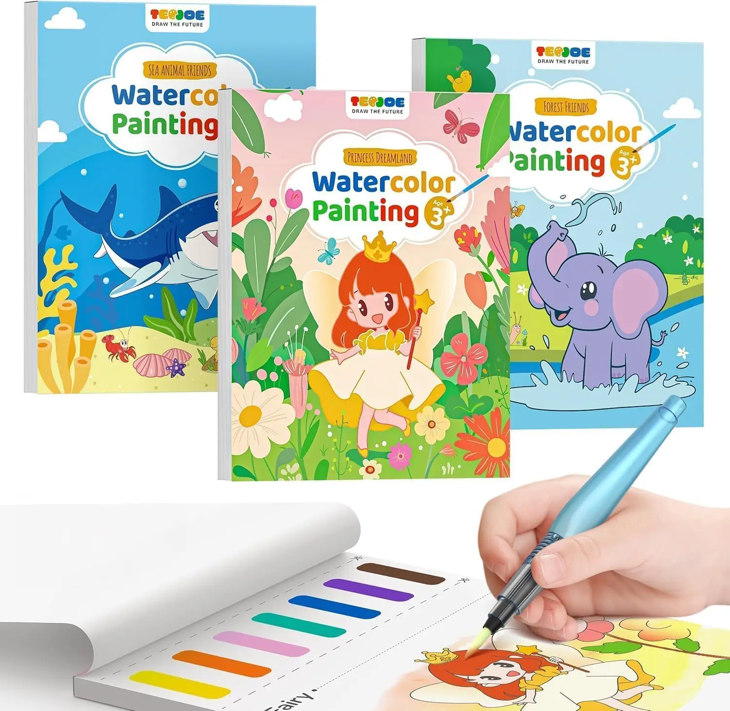 

Набор из 3 книг для раскрашивания водой для детей 3-8 лет, набор для рисования без беспорядка с 6 кистями, дорожные художественные игрушки с темами: Лес, Море, Принцессы