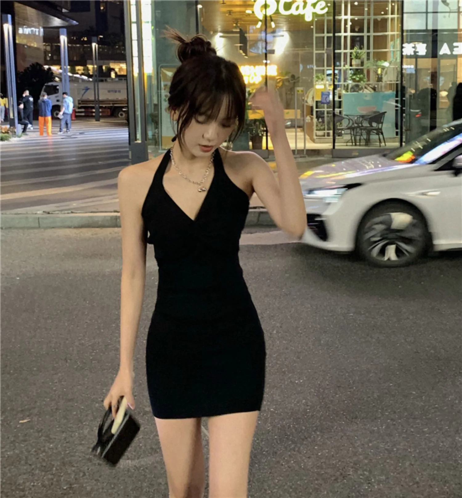 Black Sexy Camisole Summer Hipster Short Dresses V-neck New Style Party Dresses Renda Women's Clothing Vestidos Largos Traf 원피스