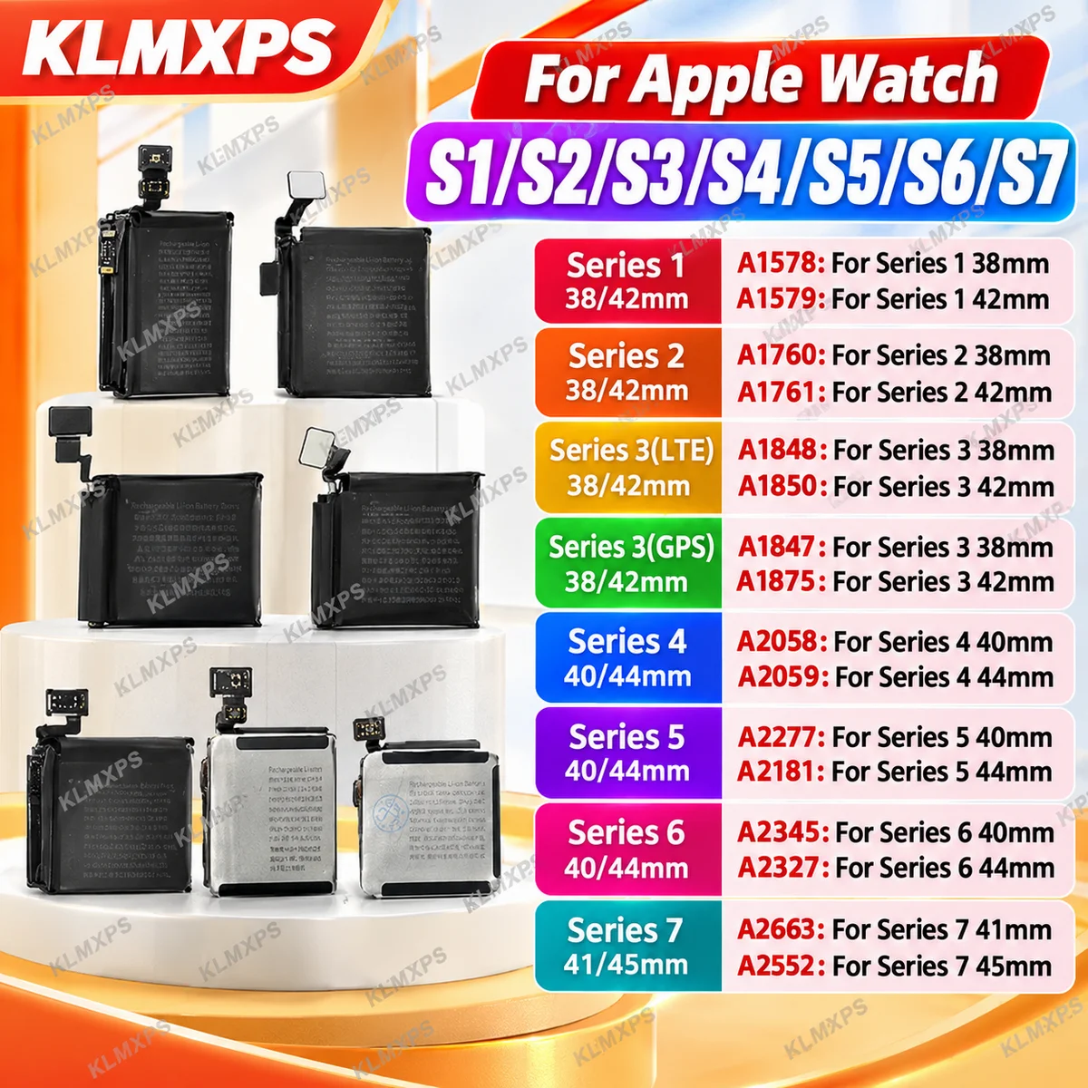 Replacement Battery for Apple Watch Series SE, 1, 2, 3, 4, 5, 6 and 7, Compatible with S1-S7 LTE Models, 38/40/41/42/44/45/4