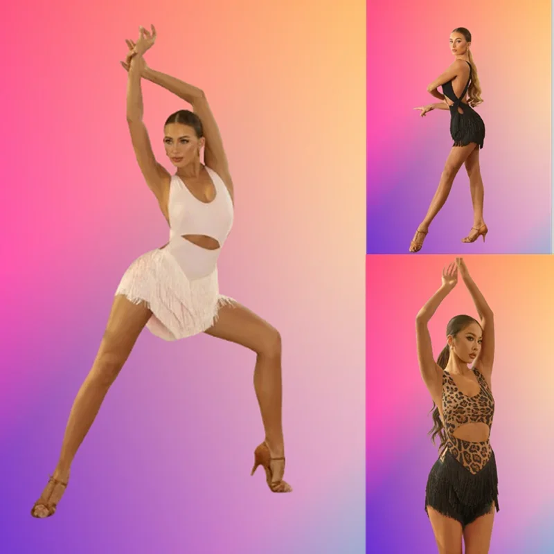 

Новое латинское платье для соревнований самбы ча-ча, женское платье для латинских девушек, леопардовое, черное, розовое, 25005