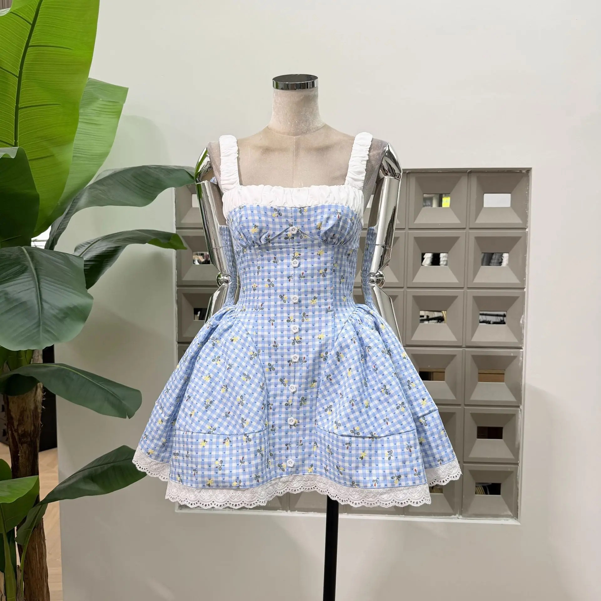 Sommerkleid für Damen, kariert, kurzärmelig, Mini-Sommerkleid, A-Linie, Strand- und Urlaubskleider, Party-Geburtstagskleid, Outfit für den Schulanfang, Vestido