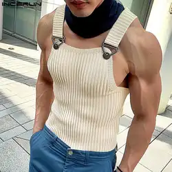 2024 Men's Tank Tops Solid Color Knitted Sleeveless Button Streetwear Casual Vests Summer Fitness Fashion Men Clothing INCERUN
