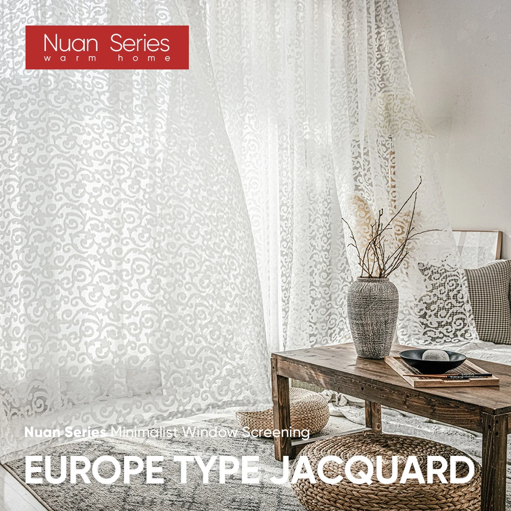 Modern European Style Jacquard Curtain Tulle Home Decoration For Living Room Fabrics Organza Sheer Panel Window Treatment White