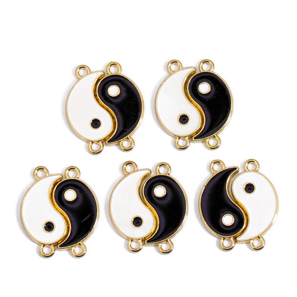 10Pcs Enamel Round Charm Yin Yang Eight Diagrams Enamel Jewelry Connector For Bracelet Necklace Diy Handmade Supplies