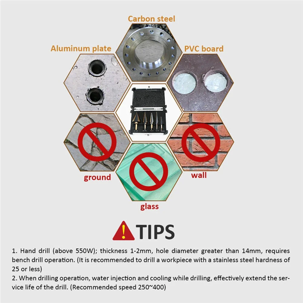 5pcs Step Drill Bit Set Hss Cobalt Multiple Hole 50 Sizes Cobalt Titanium Conical Carbide Drill Perforator Hole Cutter Tool