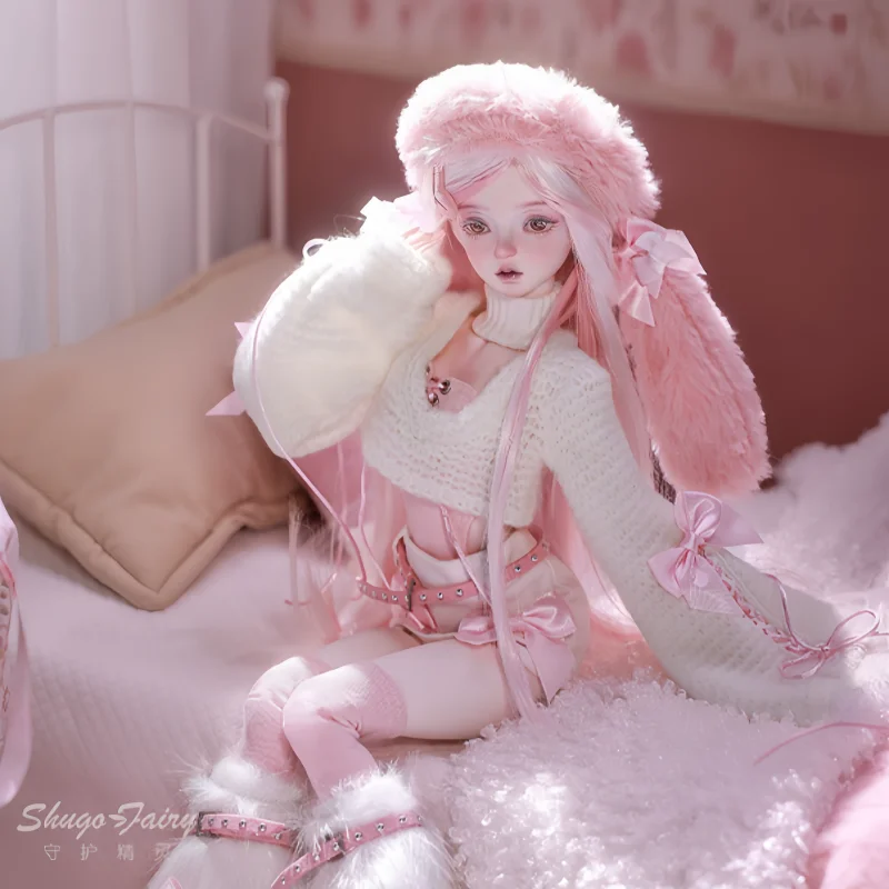シュガフェアリー純正BJD4分割ドール ブルージー 中国少女 SD関節 ピンクうさぎ耳帽子 ヒューマノイドドール 可動ドール 手作り トレンド