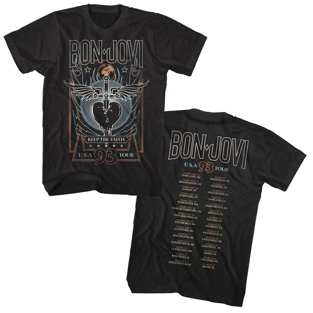 قميص Bon Jovi Keep The Faith USA Tour 1993 للرجال ألبوم فرقة الروك والحفلات الموسيقية Merch الراقية الفاخرة لكل من الرجال والنساء Y2k