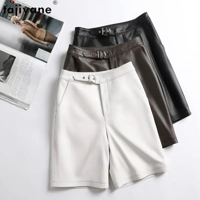 Tajiyane Wide Leg Pants Leather Pants Women Knee Length Trousers Korean Straight Pants Streetwear Women Clothing Pantalon Femme