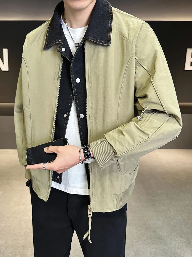 

Американский Sle ort Jaet, искусственная двухсекционная мужская весенне-осенняя модная рабочая одежда в стиле ретро с откидным воротником, элитное пальто