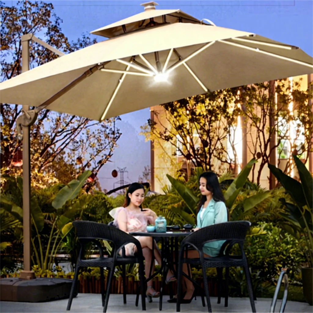 White Square 8 Ribs Double Canopy Cantilever Umbrella Large Base Aluminum Frame Waterproof Outdoor Patio Parasol