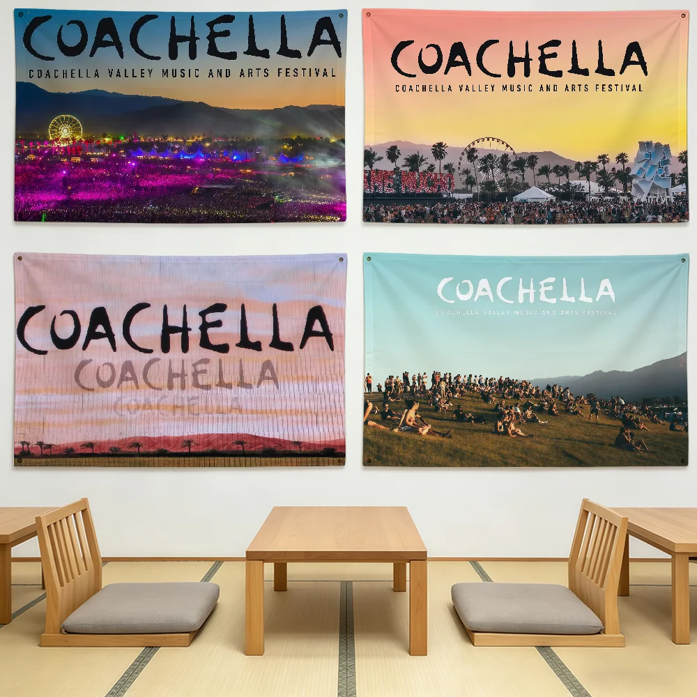 Флаг C-CoachellaS-ES Music Festival LLC: Прочный, для улицы и помещений, для патио, праздничное украшение, классический дизайн, для флагштока, стены, комнаты, баннер