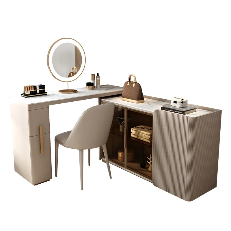 Luxury Brown Vanity Tables Makeup Girls Storage Led Lights Vanity Table Set Multifunctional Penteadeira Decoration