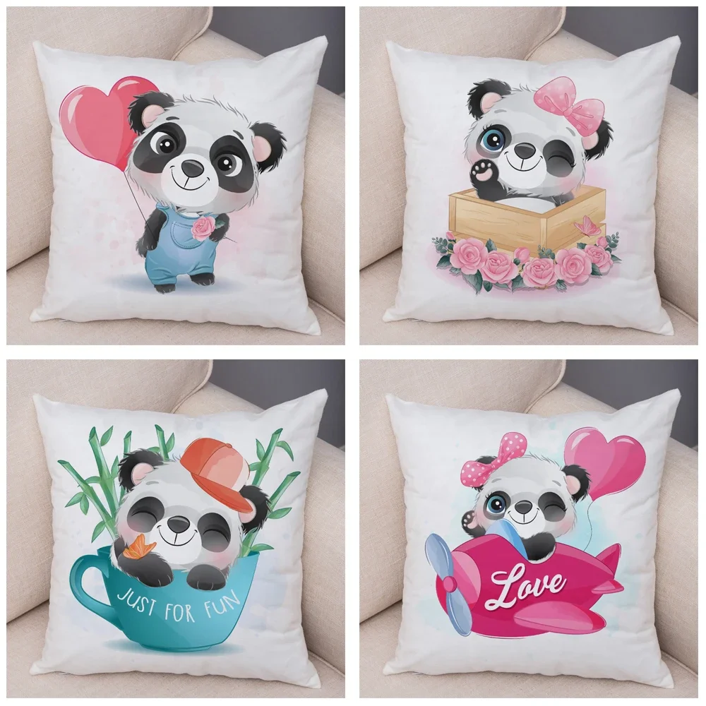 Children\'s Room Sofa Home Car Decoration Cute Animal Pillowcase Cartoon Chinese Panda Soft Plush Cushion Cover