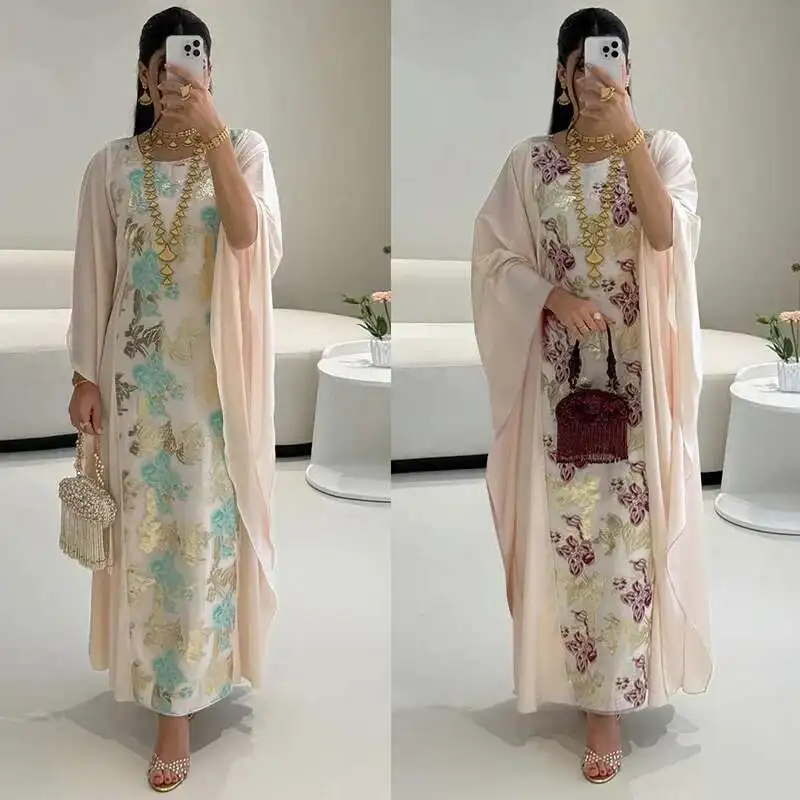 

Mq190 2025 Summer New Women's Jacquard Heavy Industry Embroidered Long Dress with Waist Cinching Design Robe Islam Elegant