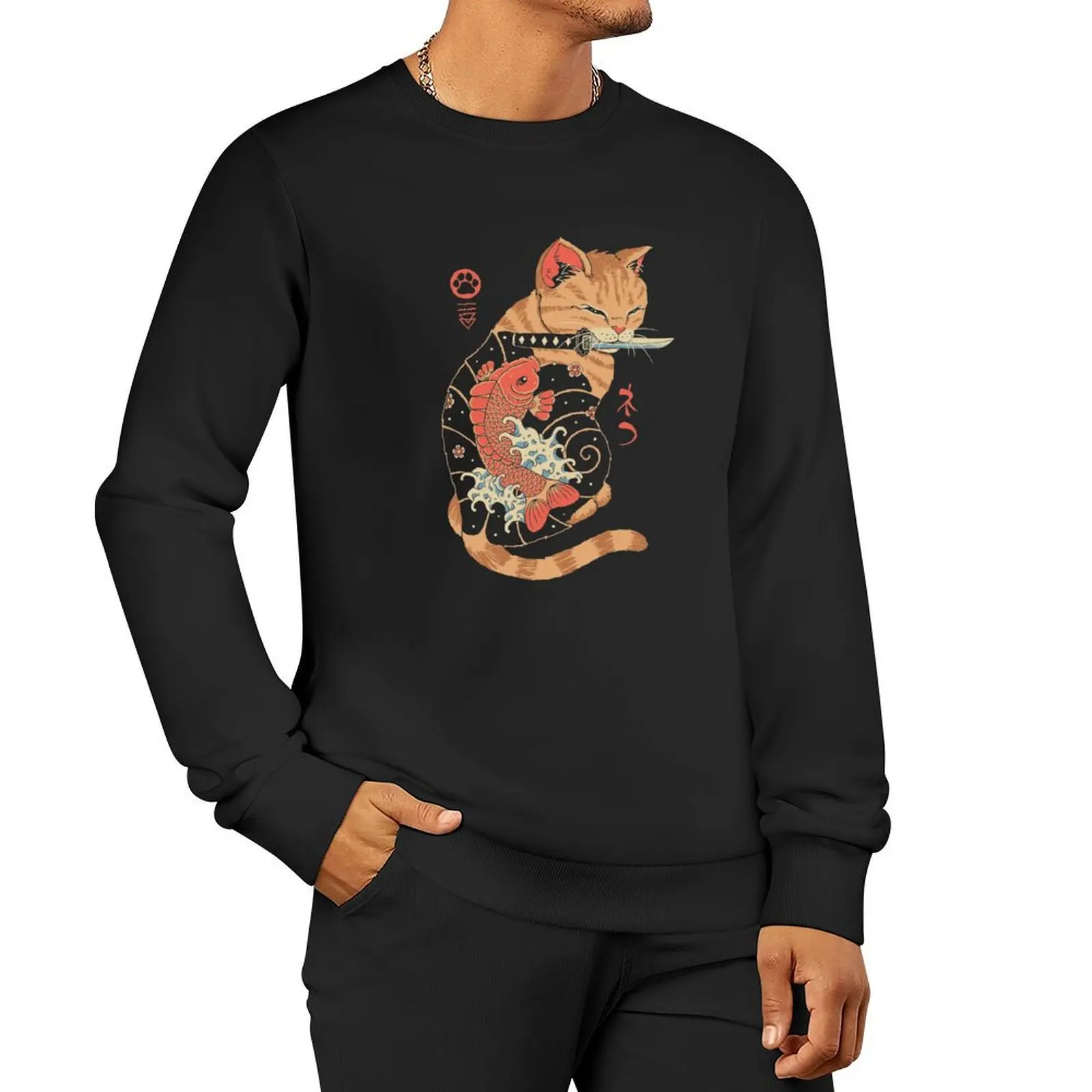 

Carp Tattooed Cat Pullover Hoodie men's sweat-shirt set men clothing hooded shirt hooded sweatshirts