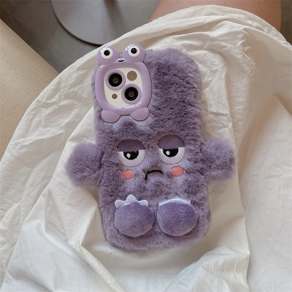 Plush  Cartoon Figure Phone Case for IPhone16 15 14 13 11 12 ProMax Plus Shockproof Furry  Fur Anti-drop  Protective Back Cover