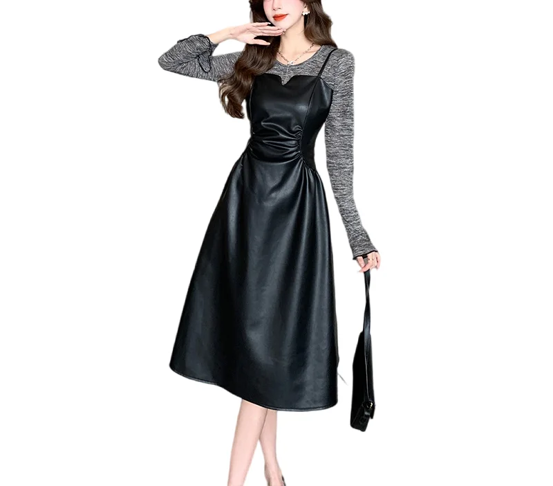 2023 Autumn New Women's Fashion, High Grade, Super Beautiful Black Long sleeved Bottom Shirt, Dress Set