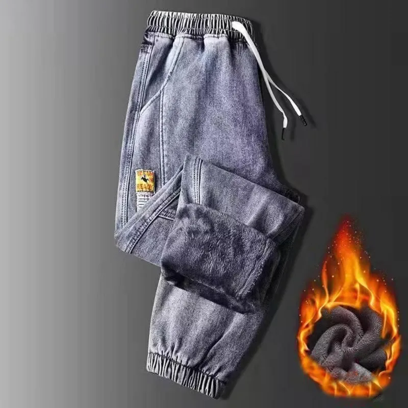 Antumn e inverno caldo pile Jeans uomo Harem uomo Jeans cotone elasticizzato pantaloni di velluto spesso uomo blu nero pantaloni Casual maschili