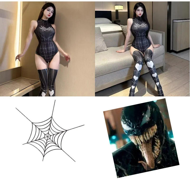 

Anime She Cosplay Costume Halloween Erotic Black Spider Jumpsuit Sexy Lingerie SetLingerie Set Costumee SpiderShe Halloween