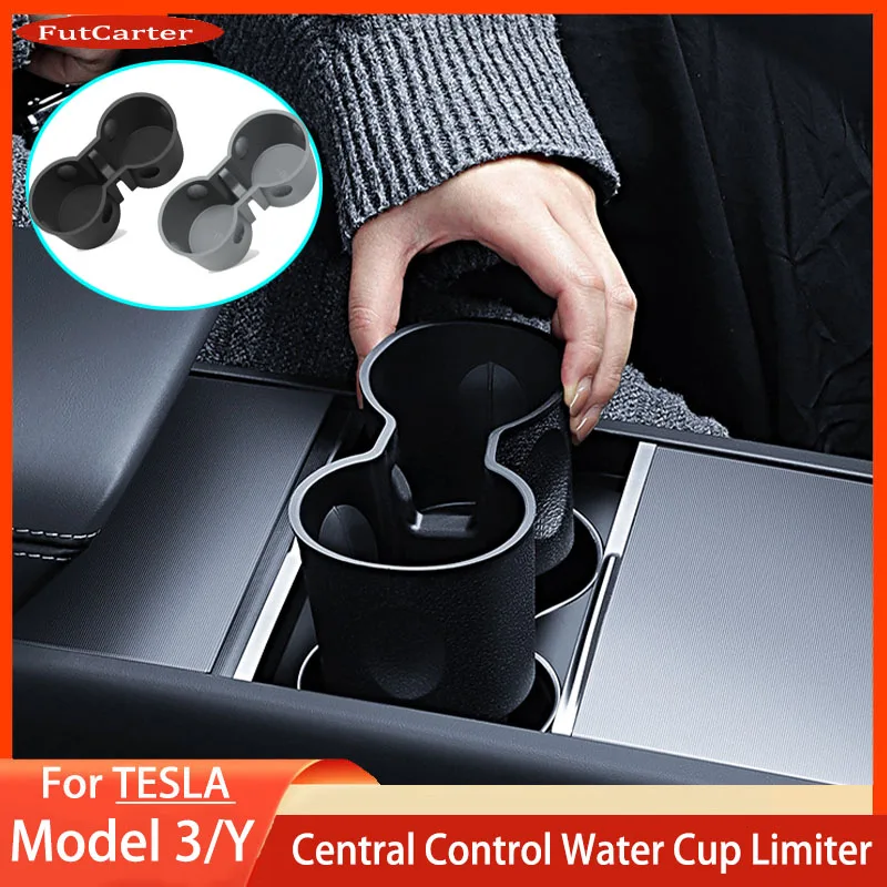

Tesla Console Cup Holder Insert - Upgrade Tesla Model 3/Y Accessories Anti-Slip Silicone Center Consoles Cup Holder