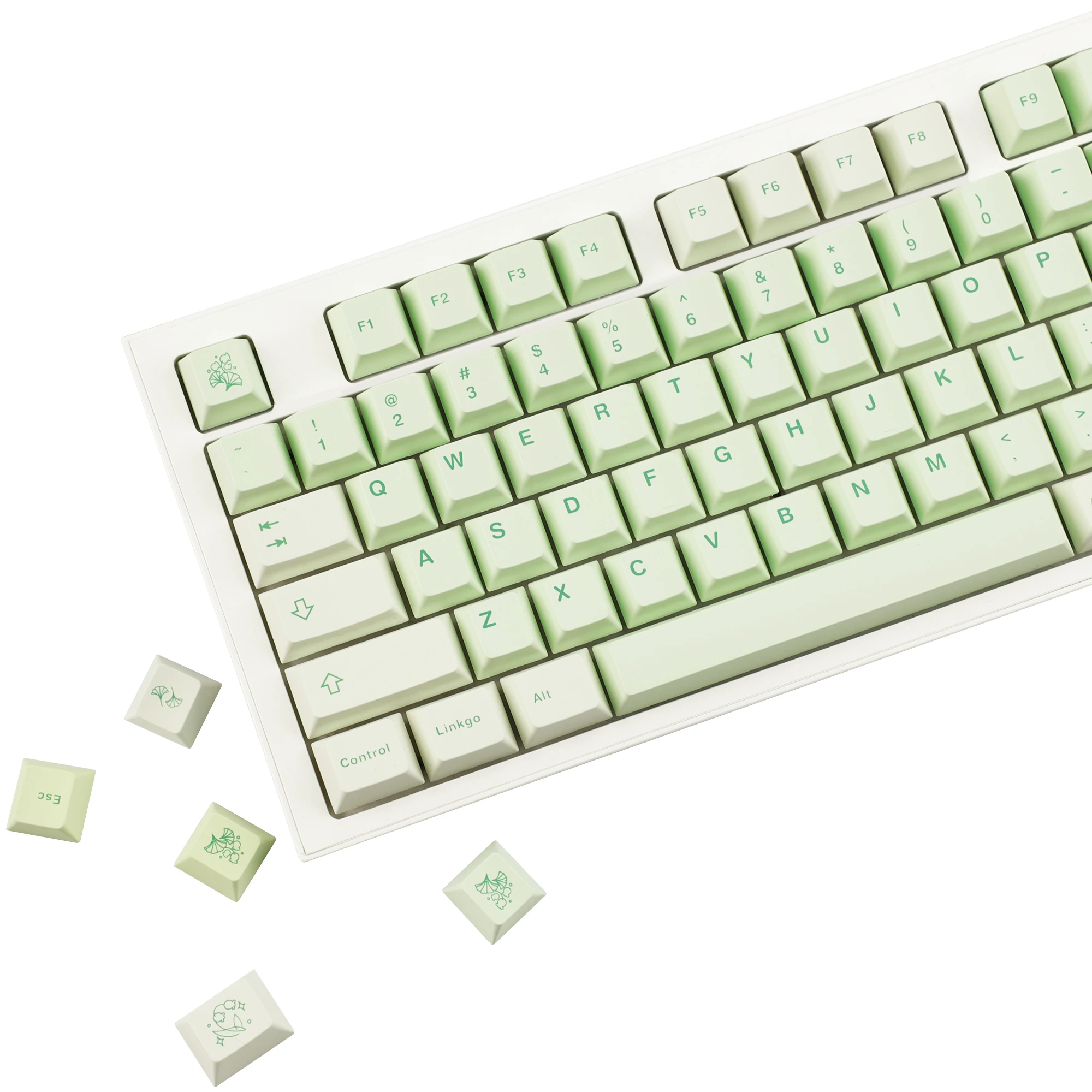 YMDK 143 Keys Ginkgo Theme Keycaps Green Nature PBT Cherry Profile Top Print Dye Sub Keycap for MX Mechanical Keyboard
