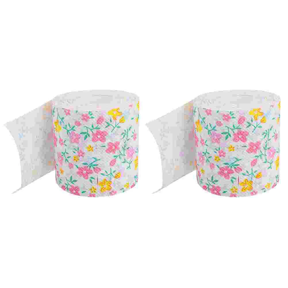 2 Rolls Toilet Paper Towel Practical Home Tissue Printed Decorative Printing Travel Napkins