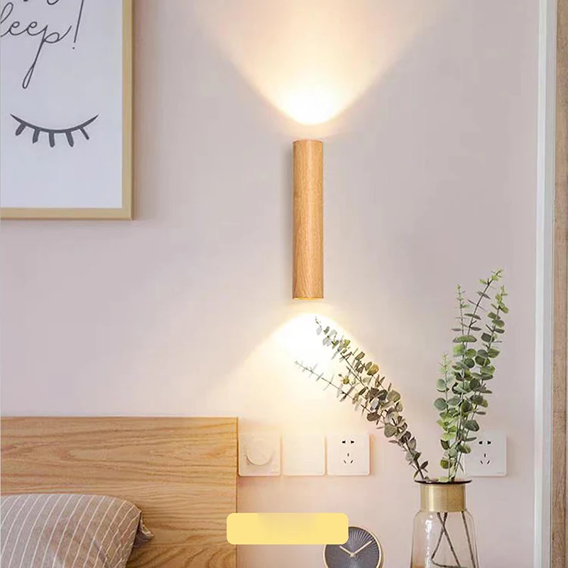 Wood Grain LED Wall Lamp Up Down Light Aluminum Body Home Decor Wall Light for Bedroom Living Room Corridor Indoor Lighting
