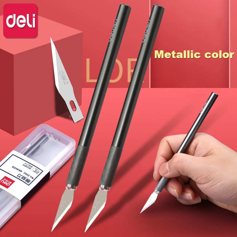 Deli Metal Magnetic Art Carving Knife Set Pocket Utility Knives ножи Box Paper Cutter Couteau with Cutting Mat Pad for Office