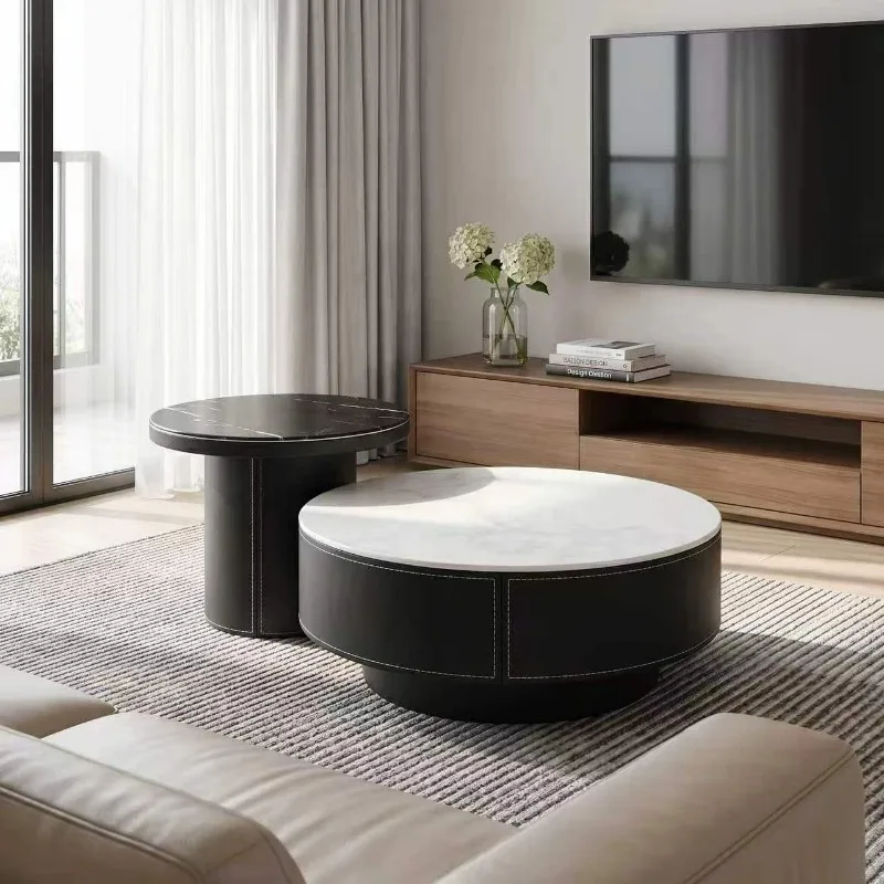Saddle leather Italian style new microcrystalline stone simple coffee table living room home high-end light luxury tea table rou