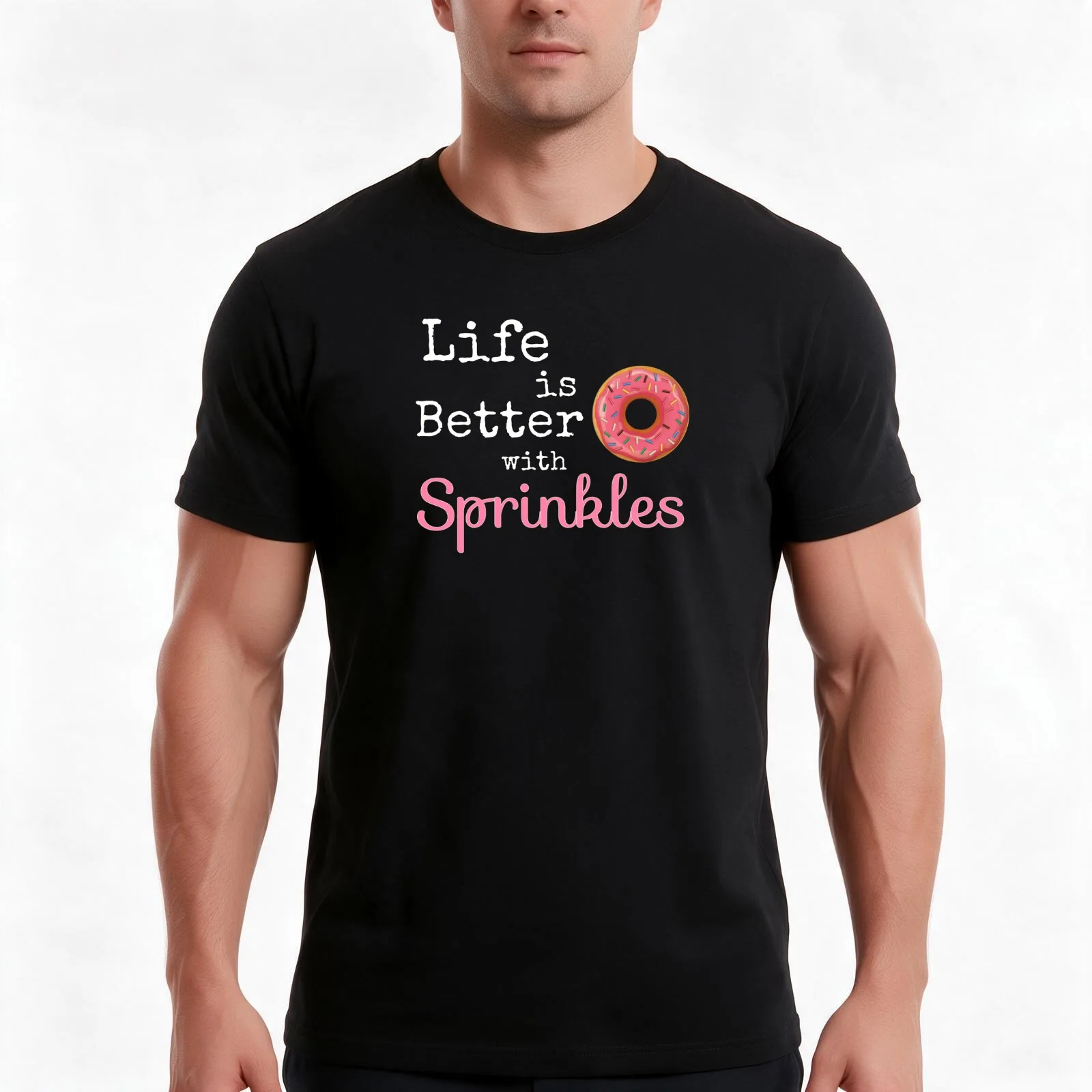 Inspirational Sprinkles Delicious Donut TEE T-Shirt, Summer Casual Cotton Tee, Oversized Streetwear Tops, Vintage Graphic Print