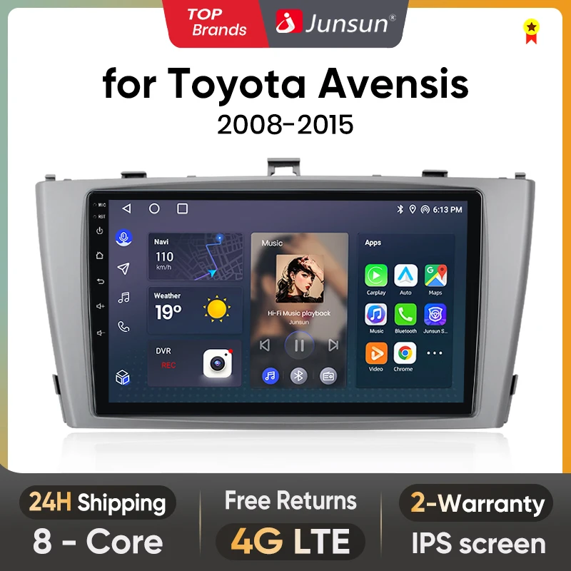 Junsun V1 AI Voice Wireless CarPlay Android Auto Radio for Toyota Avensis 2008 - 2015 4G Car Multimedia GPS 2din autoradio