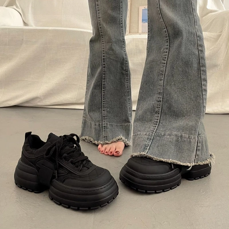 Women's Height Increasing Thick Sole Platform Dad Shoes 2025 Autumn New Retro Casual Sneakers Versatile Sports Shoes Niche Style