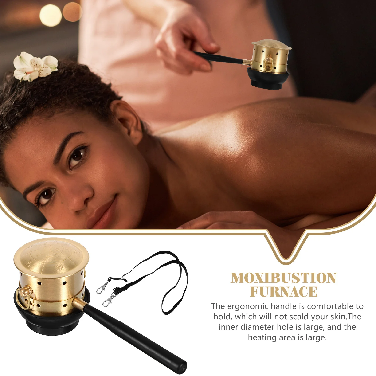 

1Set Copper Moxibustion Pot Pure Copper Moxa Box Large Heating Area Ergonomic Handle for Home and Salon Use Warm Therapy Device