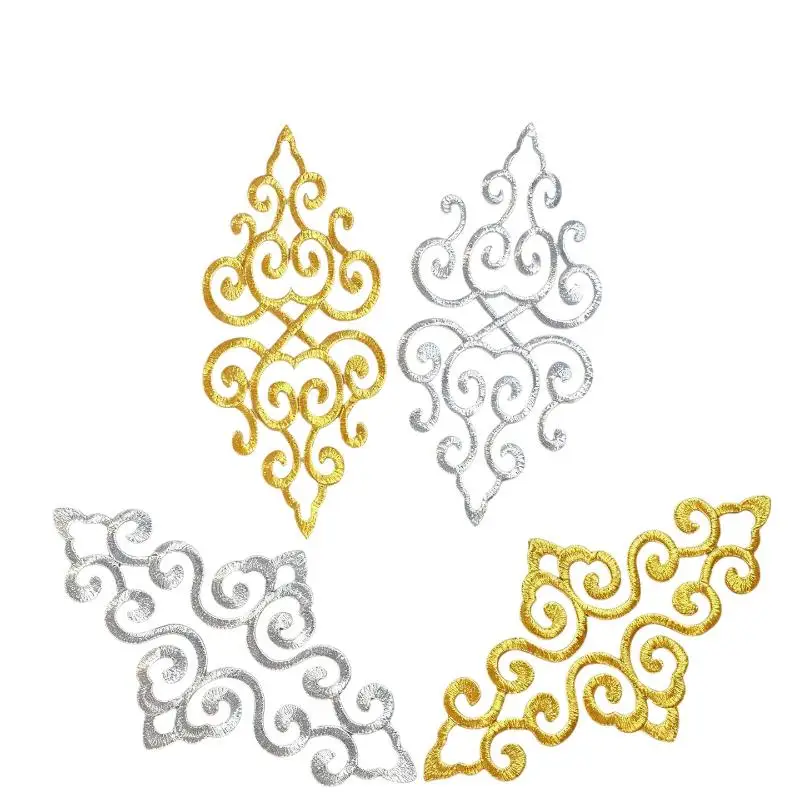 Gold- und Silberfarbene Blumenstickerei-Aufnäher für Bühnenkostüme, Kleidung, DIY-Handarbeiten und Accessoires – Detail 6