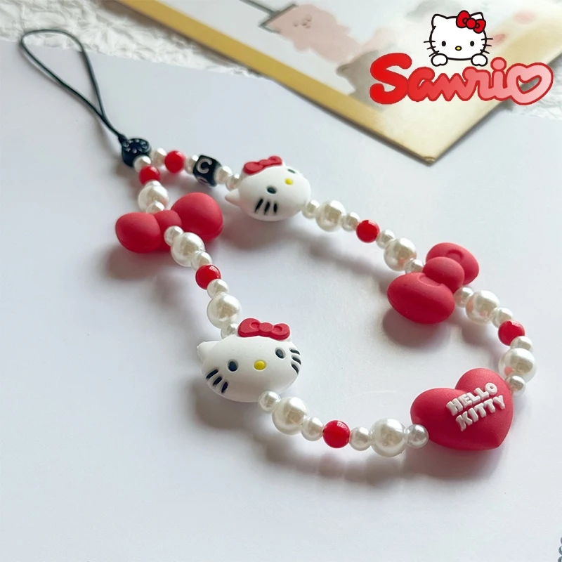 Sanrio Hello Kitty Y2k Mobile Pendant Anime Beaded Phone Chain Phone Accessories Kawaii Backpack Lanyard Women Car Keychain Gift