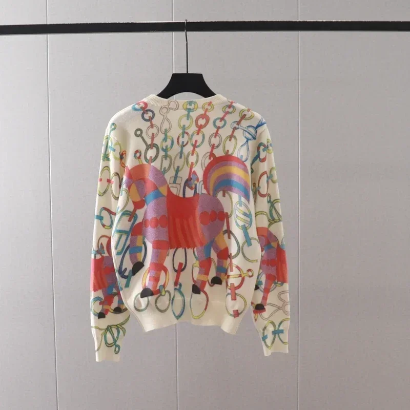 Women's Sweater Pullovers Rainbow Horse Print sweater women luxury brand Long Sleeve Knit Jumper Y2k Tops female clothes winter