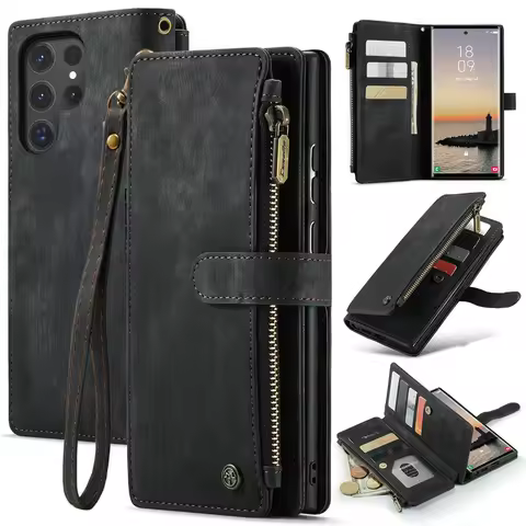 Wallet With Card Slot Support Magnetic Flip Leather Case For Samsung S24 ultra S23 Plus s22 S21 FE A35 A25 A55 A15 A23 A24 A22